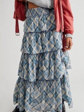 Free People Sawyer Maxi Skirt Bluestone Combo Size Small
